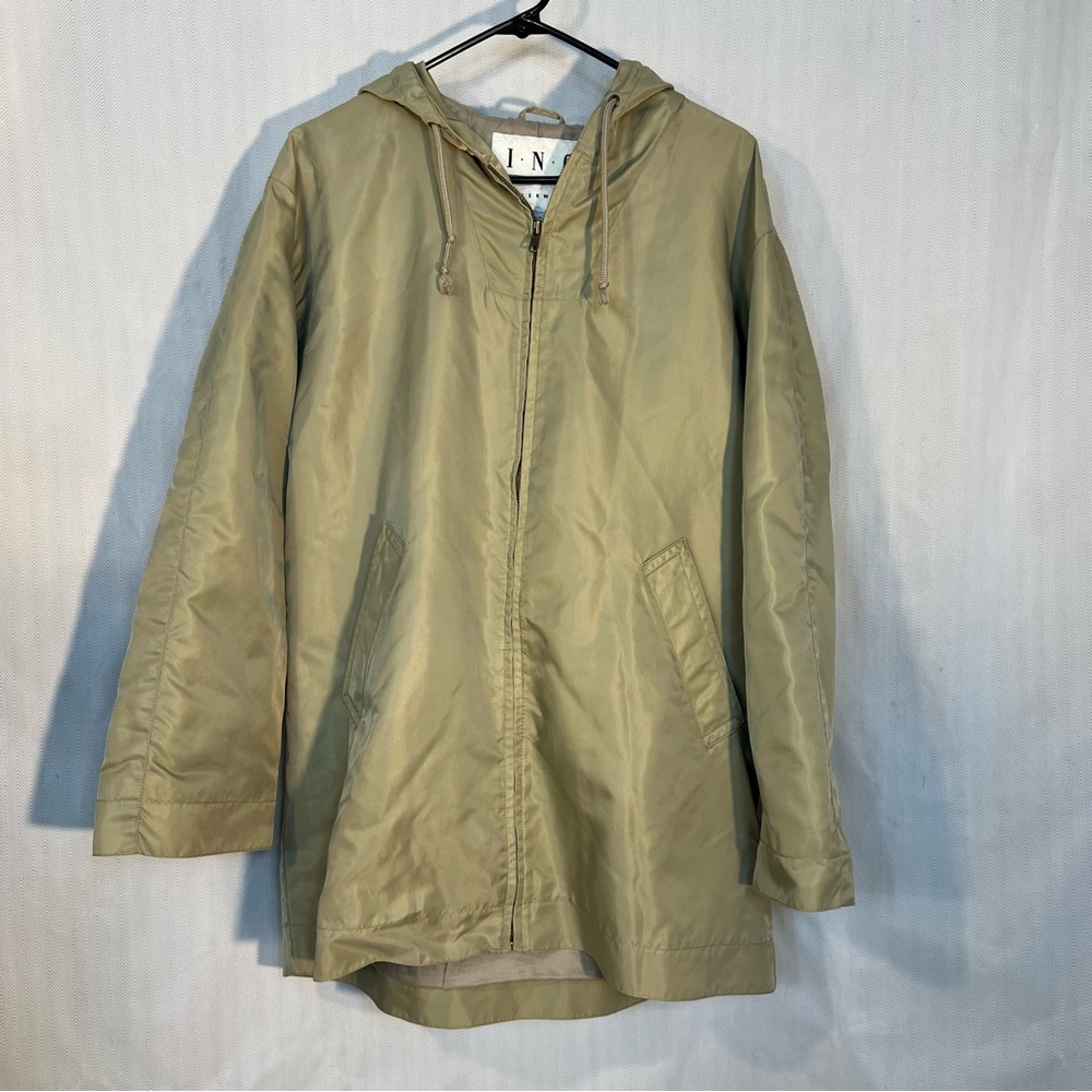 INC International Concepts Men’s Outerwear Beige Rain Coat Windbreaker Hooded L👍